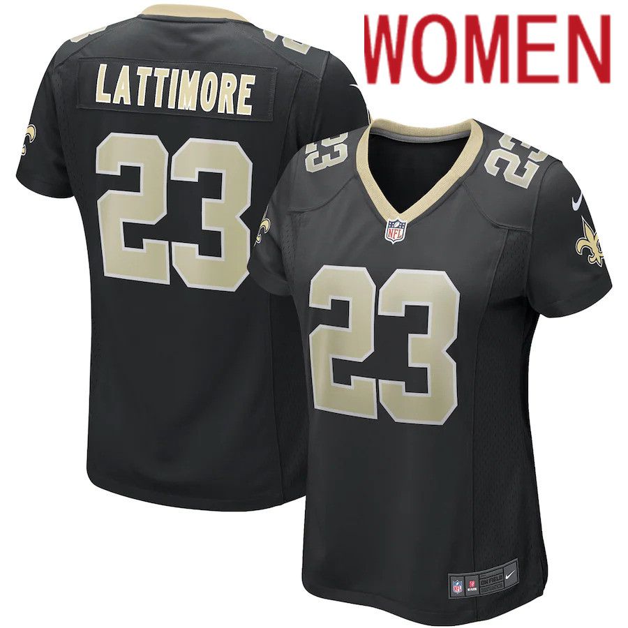 Cheap Women New Orleans Saints 23 Marshon Lattimore Black Nike Game NFL Jersey